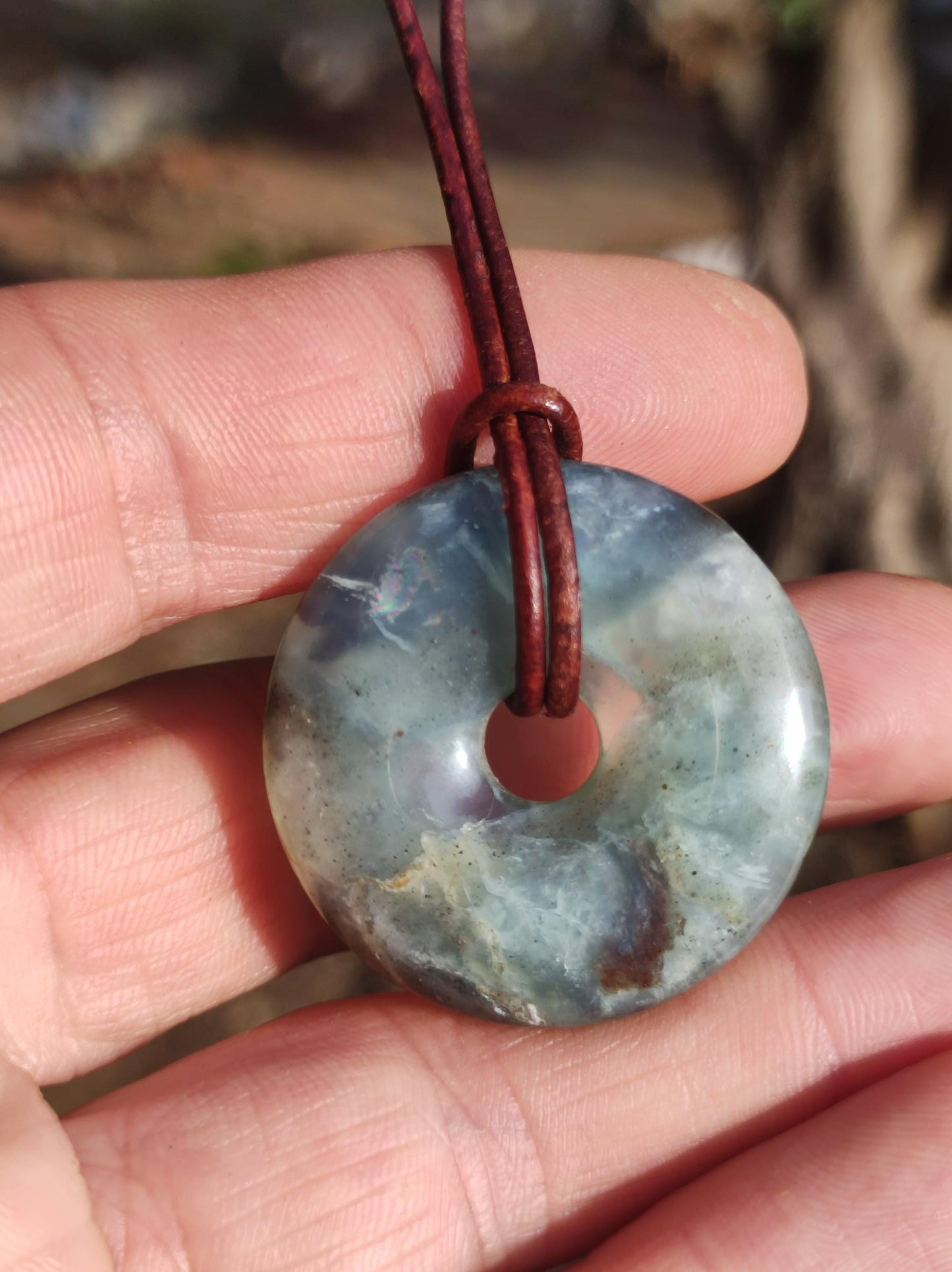 Opal Andenopal schwarz blau ~ Edelstein Kette Boho Ethno Nature Donut Schutzsymbol Heilstein Matrix Sammler Mineral Rarität Mann Frau