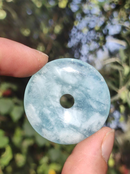 Aquamarin AAA 40 mm EEdelstein Donut Kette blau Rarität Natur Heilstein Kristall Anhänger Mann Frau Kind Er Sie Bruder Schwester Geschenk