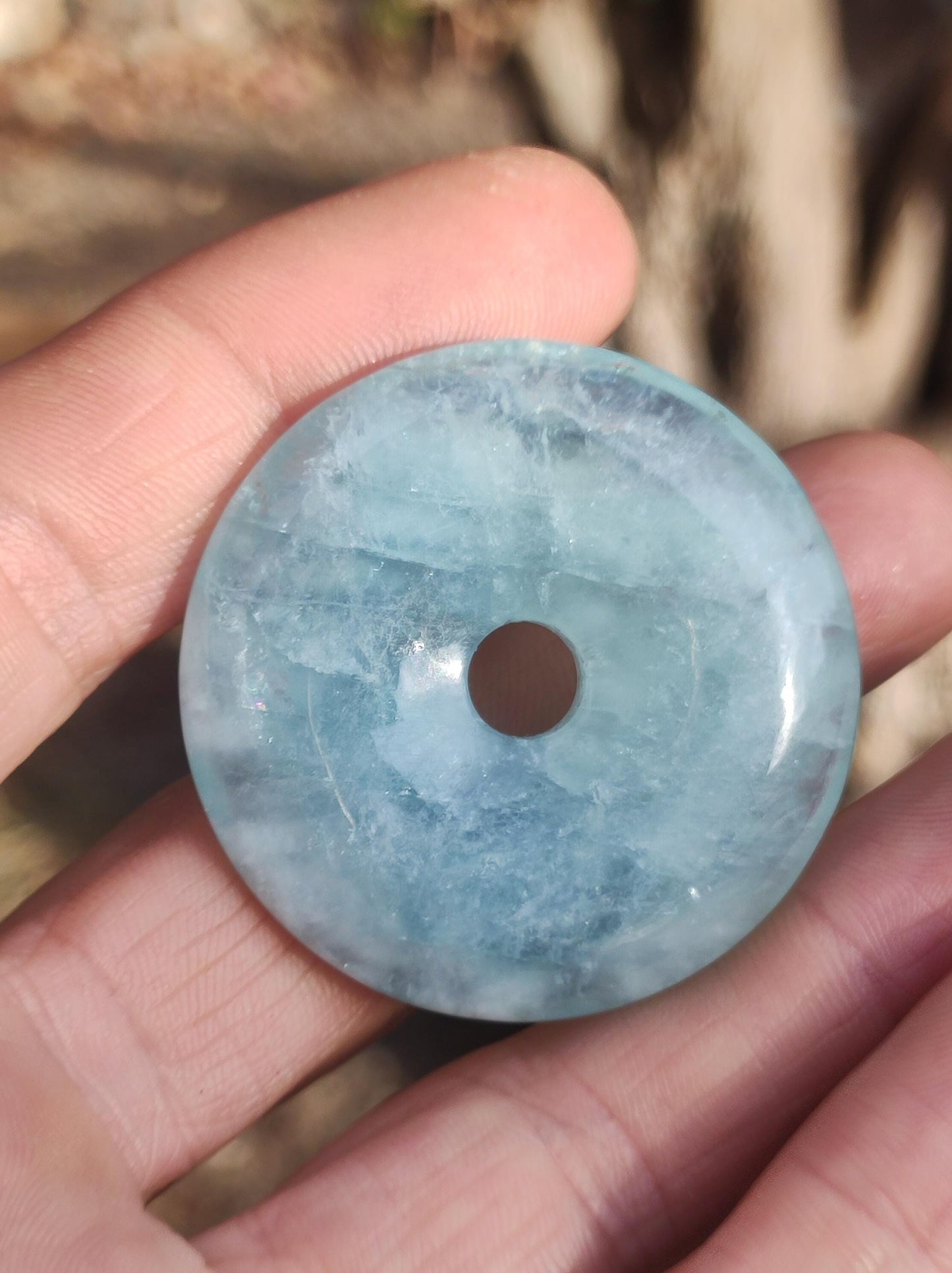 Aquamarin AAA 40 mm EEdelstein Donut Kette blau Rarität Natur Heilstein Kristall Anhänger Mann Frau Kind Er Sie Bruder Schwester Geschenk