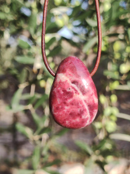 Thulit Edelstein Kette pink rot Natur HIPPIE GOA Boho Heilstein Kristalle Schmuck Anhänger Mann Frau Kind Geschenk Er Sie Bruder Schwester