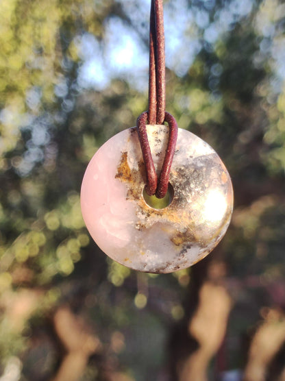 Andenopal rosa - Edelstein Kette HIPPIE GOA Boho Tibet Ethno Nature Donut Heilstein Rarität Männer Frauen Geschenk Anhänger Er Sie Unikat