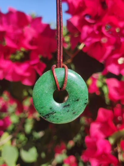 Zoisit ~ Donut Edelstein Kette grün Natur Heilstein Mann Frau Glück Schutz HIPPIE GOA Boho Tibet Ethno Rarität Geschenk Er Sie