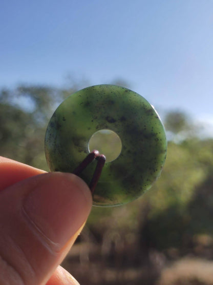 Nephrit Jade ~ Edelstein Kette Donut grün Natur Heilstein Schutzsymbol Mann Frau Er Sie Glück HIPPIE GOA Boho Tibet Ethno Rarität Geschenk