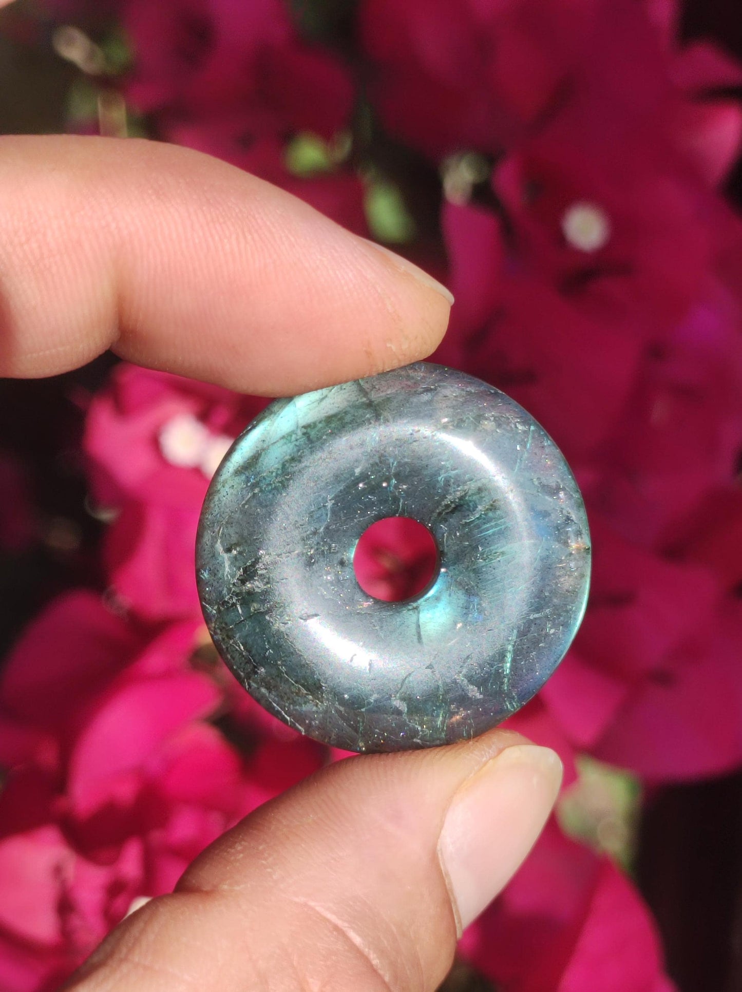 Labradorit - 30mm Donut Edelstein Kette blau Schimmer Natur Rarität Schutzsymbol Heilstein Kristall Anhänger Mann Frau Er Sie Kind Boho Psy