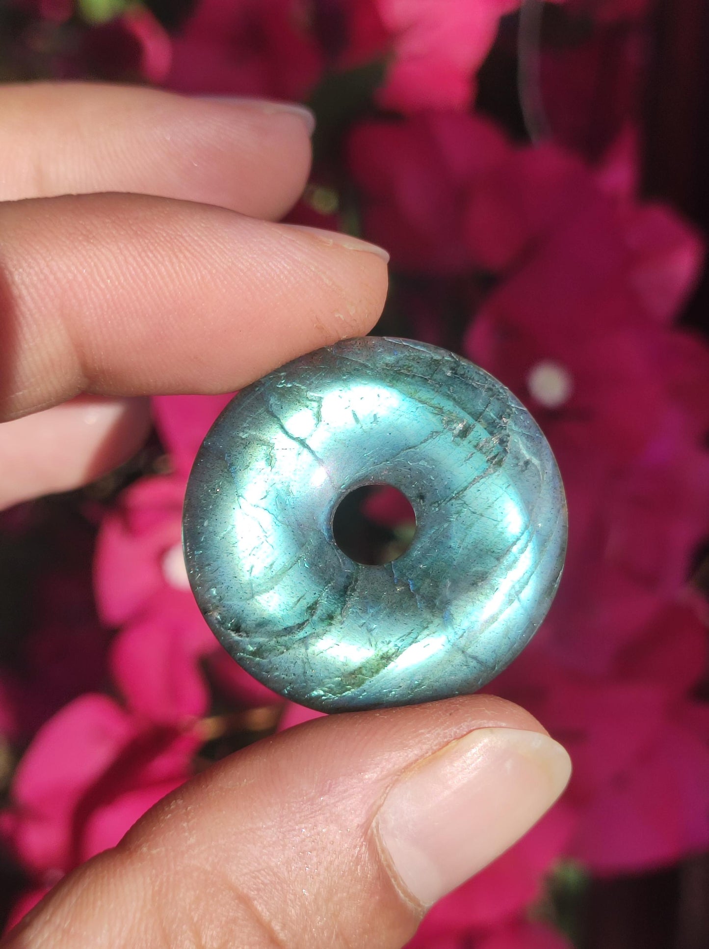 Labradorit - 30mm Donut Edelstein Kette blau Schimmer Natur Rarität Schutzsymbol Heilstein Kristall Anhänger Mann Frau Er Sie Kind Boho Psy