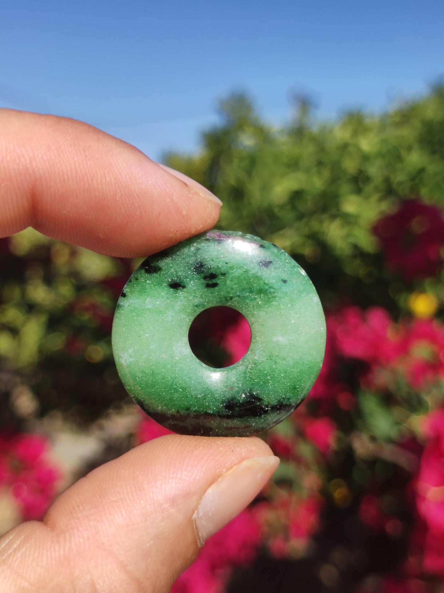 Zoisit ~ Donut Edelstein Kette grün Natur Heilstein Mann Frau Glück Schutz HIPPIE GOA Boho Tibet Ethno Rarität Geschenk Er Sie