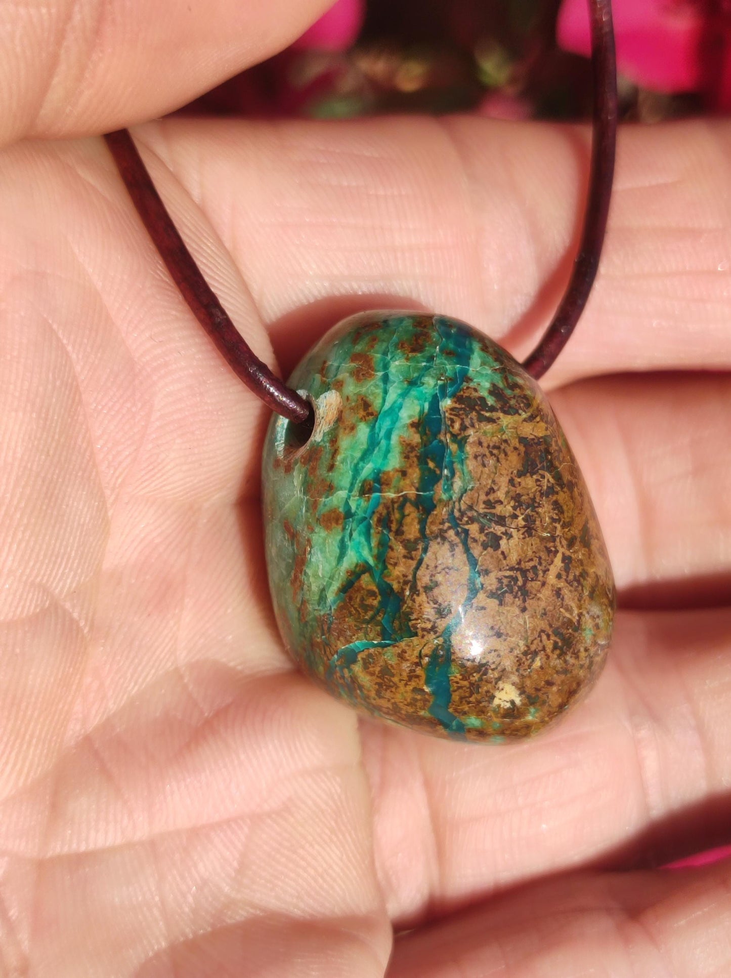 Chrysocoll Chrysokoll Chrysocolla Edelstein Kette Heilstein Er Sie Mann Frau Glück HIPPIE GOA Boho Tibet Ethno Natur Rarität Geschenk Selten