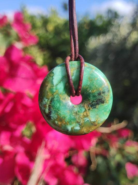 Variscite 30mm gemstone necklace donut pi disc round healing stone green natural rarity gift man woman him her friend brother lucky pendant