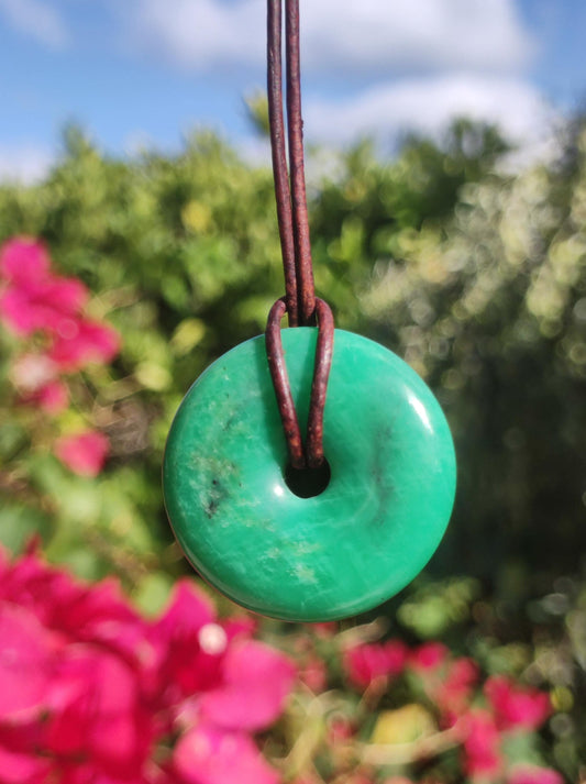 Variscite 30mm gemstone necklace donut pi disc round healing stone green natural rarity gift man woman him her friend brother lucky pendant