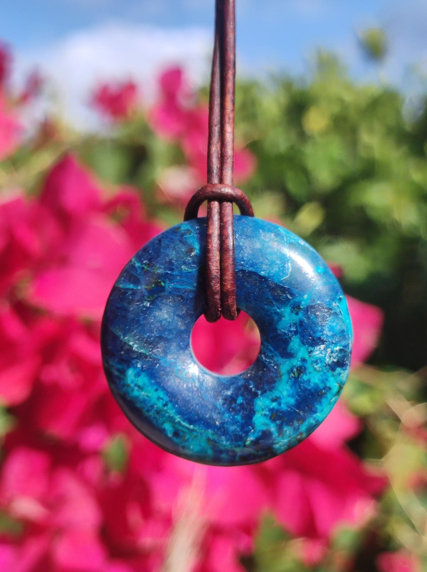 Shattuckit - Chrysocoll Donut 30mm Edelstein Kette Heilstein Schutzsymbol Mann Frau Glück HIPPIE GOA Boho Tibet Ethno Natur Rarität Geschenk