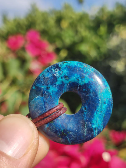 Shattuckit - Chrysocoll Donut 30mm Edelstein Kette Heilstein Schutzsymbol Mann Frau Glück HIPPIE GOA Boho Tibet Ethno Natur Rarität Geschenk