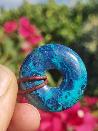 Shattuckit - Chrysocoll Donut 30mm Edelstein Kette Heilstein Schutzsymbol Mann Frau Glück HIPPIE GOA Boho Tibet Ethno Natur Rarität Geschenk