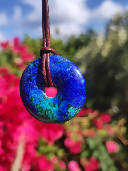 Azurite - malachite - chrysocoll blue green ~ gemstone necklace HIPPIE GOA Boho Tibet Ethno Nature Donut protective symbol healing stone collector man woman