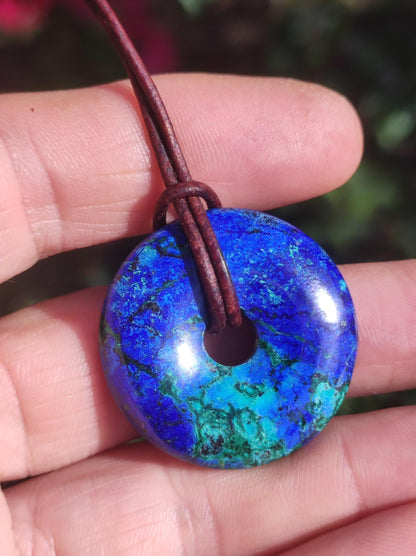 Azurite - malachite - chrysocoll blue green ~ gemstone necklace HIPPIE GOA Boho Tibet Ethno Nature Donut protective symbol healing stone collector man woman