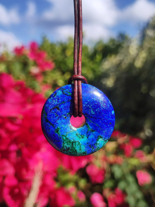 Azurite - malachite - chrysocoll blue green ~ gemstone necklace HIPPIE GOA Boho Tibet Ethno Nature Donut protective symbol healing stone collector man woman