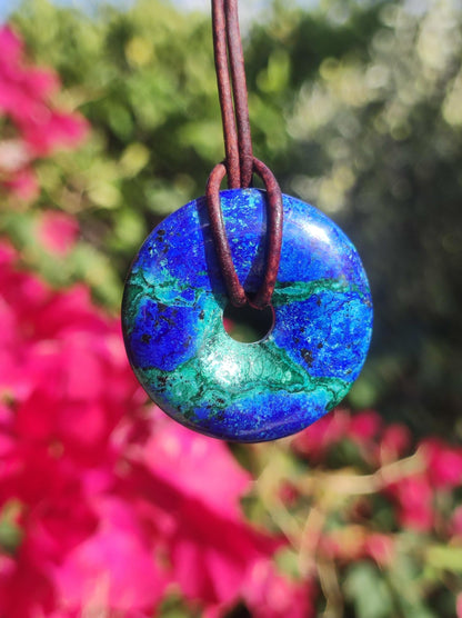 Azurite - malachite - chrysocoll blue green ~ gemstone necklace HIPPIE GOA Boho Tibet Ethno Nature Donut protective symbol healing stone collector man woman