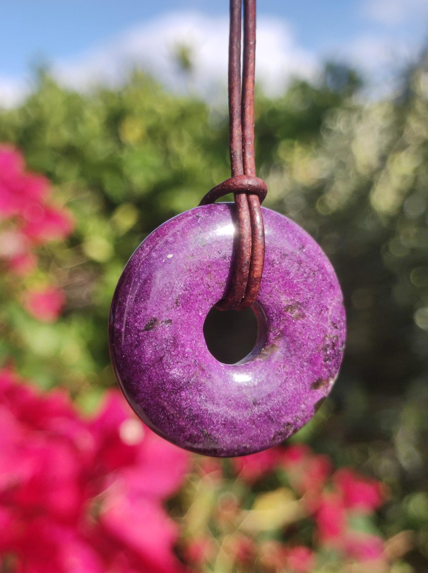 Stichtit ~ Gemstone Donut Necklace Pi Disc Protection Symbol Purple Violet HIPPIE Chakra Boho Ethnic Healing Stone Clothing Festival Purple Rarity