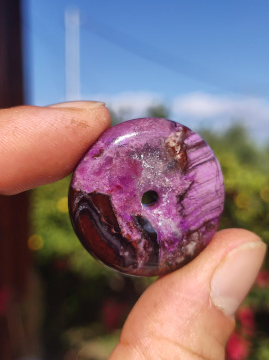 Sugilite protection donut gemstone crystal healing stone rarity rare collector sugilite purple pendant round gift man woman he her friend violet