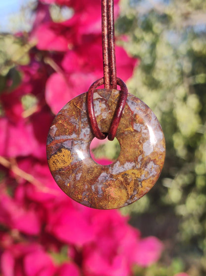 Pietersite rot braun gold Edelstein Donut Kette Rarität selten Schutzsymbol Heilstein Kristall HIPPIE Boho Ethno Mann Frau Geschenk Er Sie