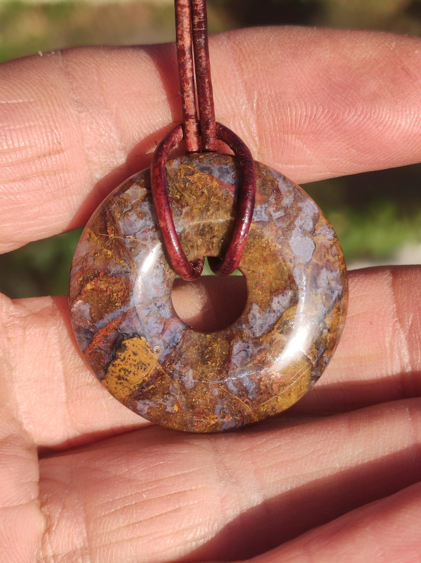 Pietersite rot braun gold Edelstein Donut Kette Rarität selten Schutzsymbol Heilstein Kristall HIPPIE Boho Ethno Mann Frau Geschenk Er Sie