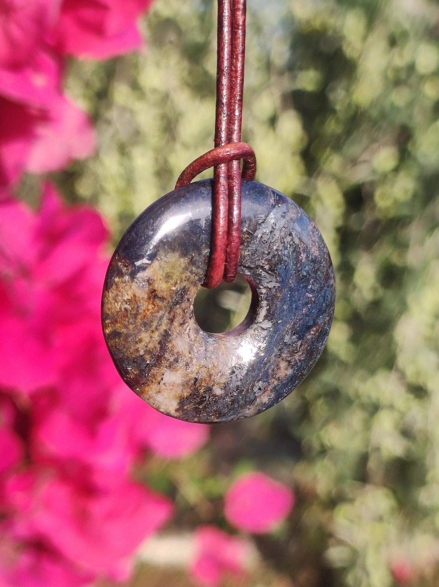 Pietersite blau - Edelstein Donut Kette Rarität selten Schutzsymbol Heilstein Kristall HIPPIE Boho Tibet Ethno Mann Frau Geschenk Er Sie