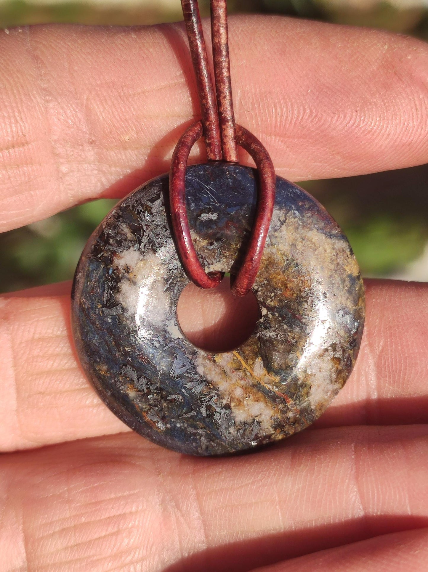 Pietersite blau - Edelstein Donut Kette Rarität selten Schutzsymbol Heilstein Kristall HIPPIE Boho Tibet Ethno Mann Frau Geschenk Er Sie