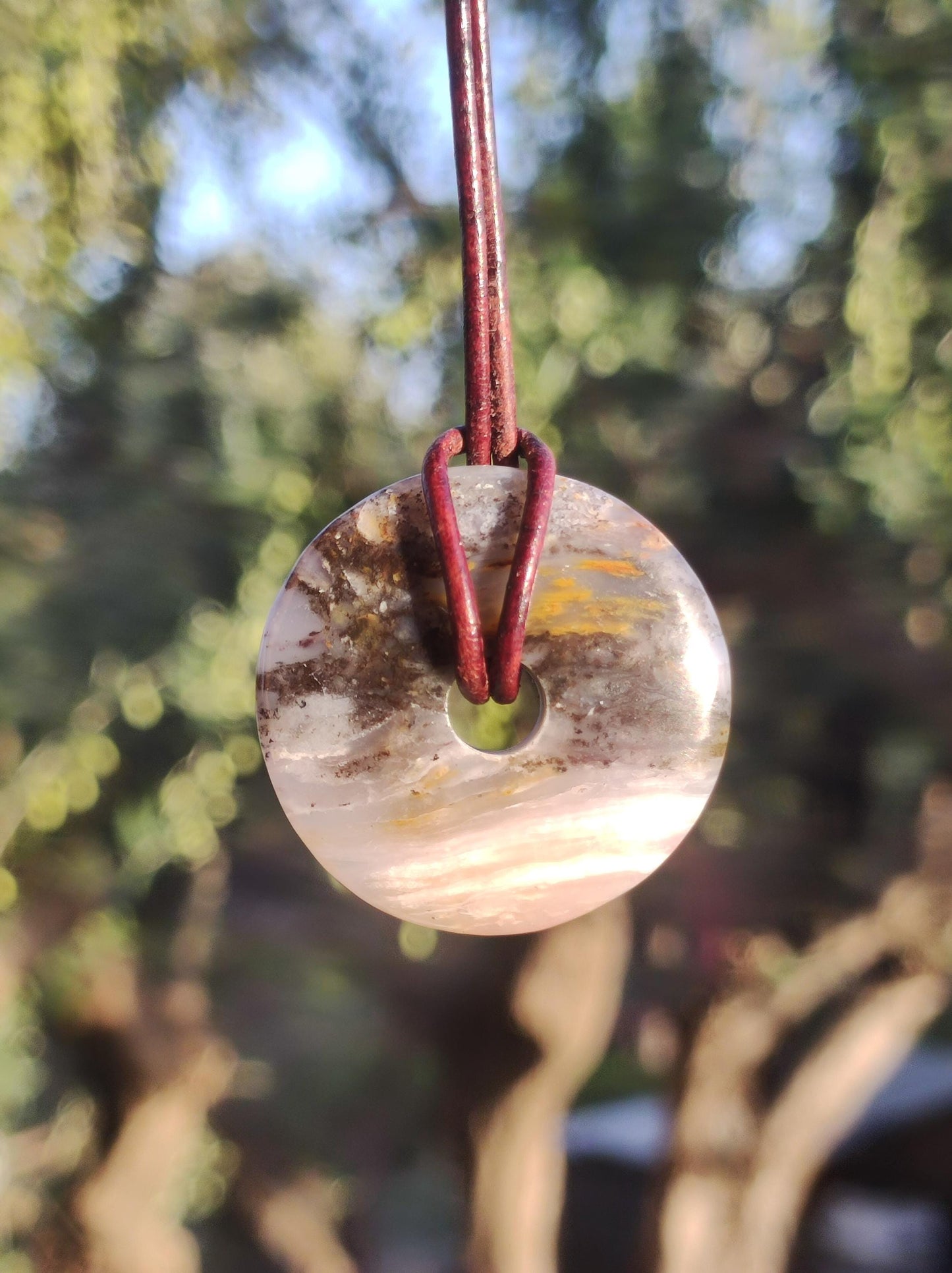 Andenopal rosa - Edelstein Kette HIPPIE GOA Boho Tibet Ethno Nature Donut Heilstein Rarität Männer Frauen Geschenk Anhänger Er Sie Unikat