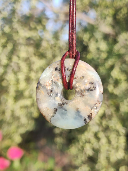 Opal Andenopal blau ~ Edelstein Kette HIPPIE GOA Boho Ethno Nature Donut Schutzsymbol Heilstein Chakra Sammler Mineral Rarität Mann Frau