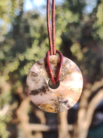 Andenopal rosa - Edelstein Kette HIPPIE GOA Boho Tibet Ethno Nature Donut Heilstein Rarität Männer Frauen Geschenk Anhänger Er Sie Unikat