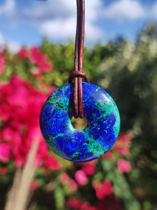 Azurite - malachite - chrysocoll blue green ~ gemstone necklace HIPPIE GOA Boho Tibet Ethno Nature Donut protective symbol healing stone collector man woman