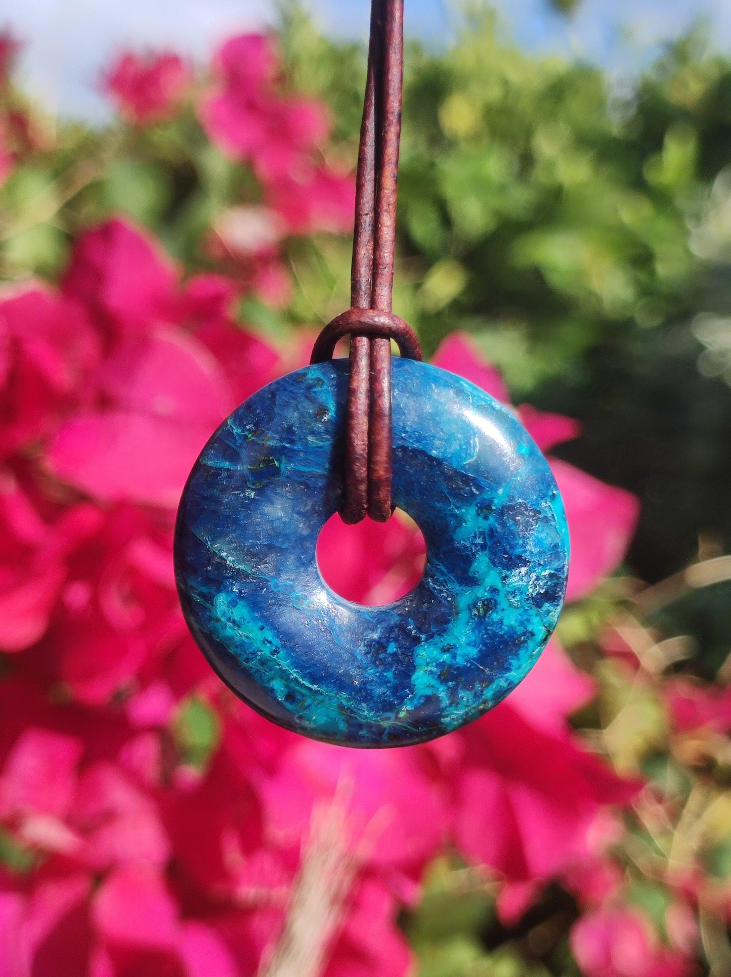 Shattuckit - Chrysocoll Donut 30mm Edelstein Kette Heilstein Schutzsymbol Mann Frau Glück HIPPIE GOA Boho Tibet Ethno Natur Rarität Geschenk