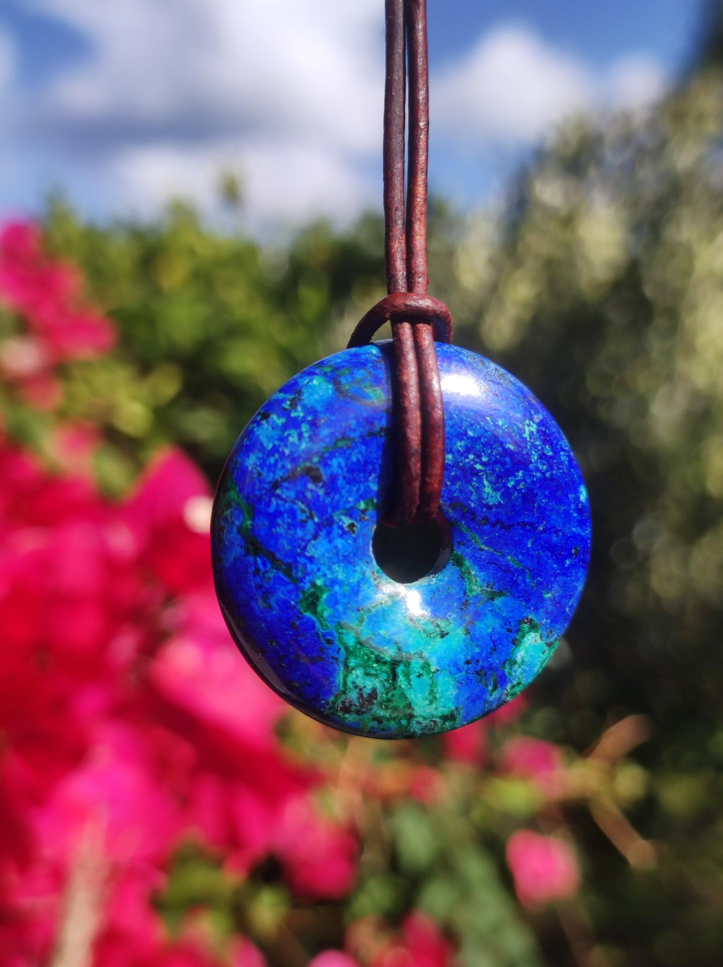 Azurite - malachite - chrysocoll blue green ~ gemstone necklace HIPPIE GOA Boho Tibet Ethno Nature Donut protective symbol healing stone collector man woman