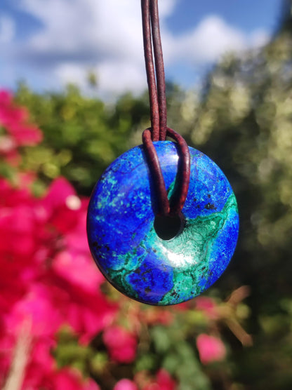 Azurite - malachite - chrysocoll blue green ~ gemstone necklace HIPPIE GOA Boho Tibet Ethno Nature Donut protective symbol healing stone collector man woman