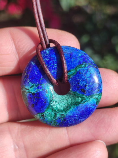 Azurite - malachite - chrysocoll blue green ~ gemstone necklace HIPPIE GOA Boho Tibet Ethno Nature Donut protective symbol healing stone collector man woman