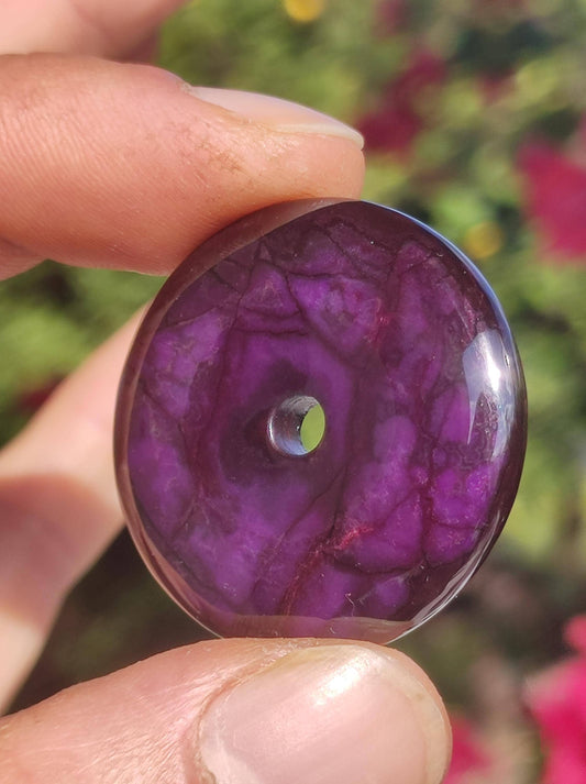 Sugilite protection donut gemstone crystal healing stone rarity rare collector sugilite purple pendant round gift man woman he her friend violet