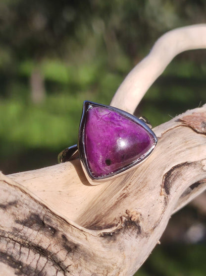 Sugilith Ring - 925 Sterling Silber - Edelstein lila Heilstein Natur Cabochon Frau Geschenk Sie Muttertag Oma Weihnachten Kristall Selten