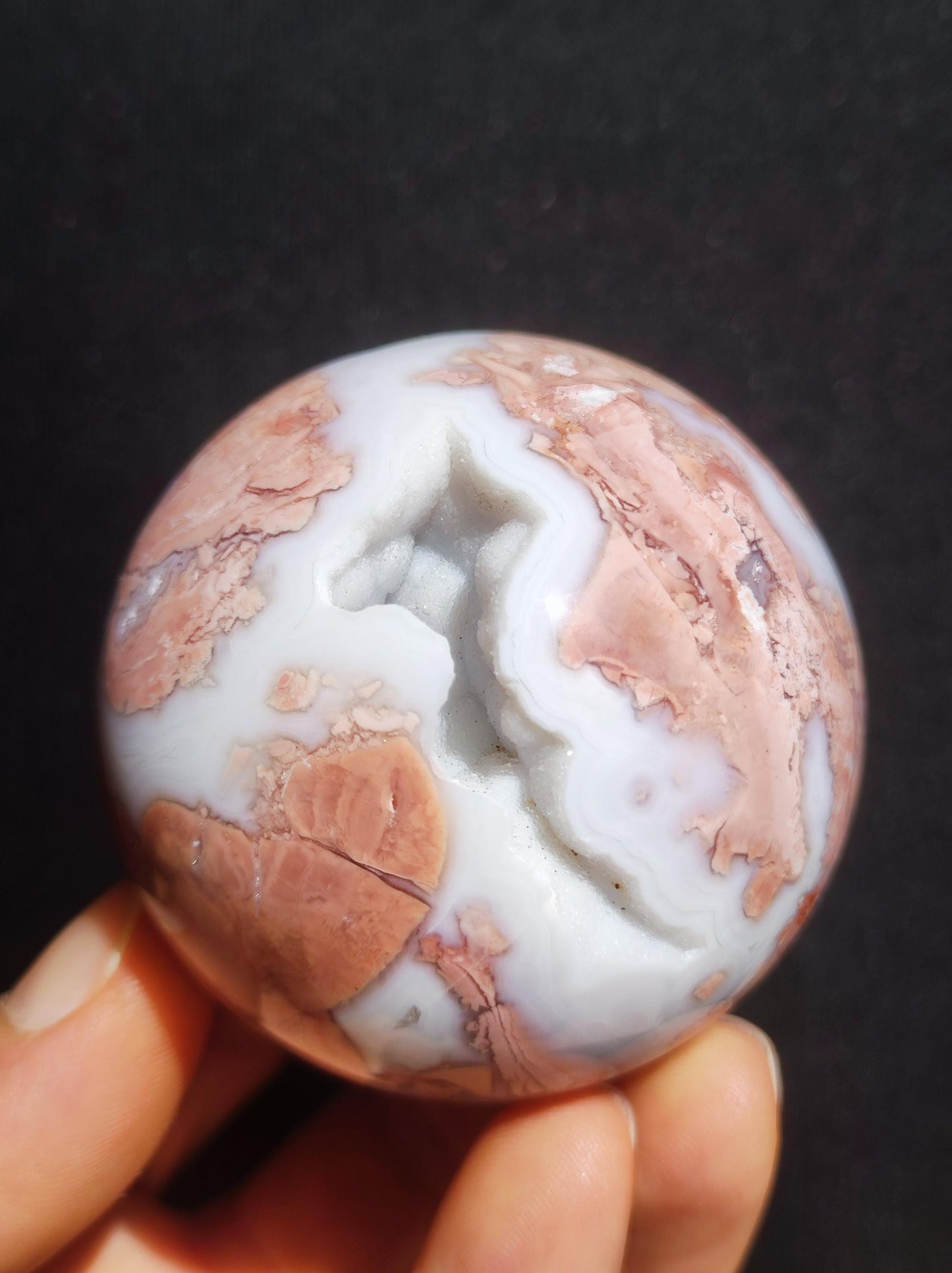 Druzy Geode Kirschblüten Achat - Edelstein Kugel Deko Kristall Sphere Meditation Heilstein Natur Geschenk Er Sie Mann Frau Selten Rarität