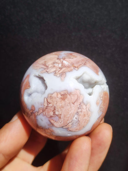 Druzy Geode Kirschblüten Achat - Edelstein Kugel Deko Kristall Sphere Meditation Heilstein Natur Geschenk Er Sie Mann Frau Selten Rarität