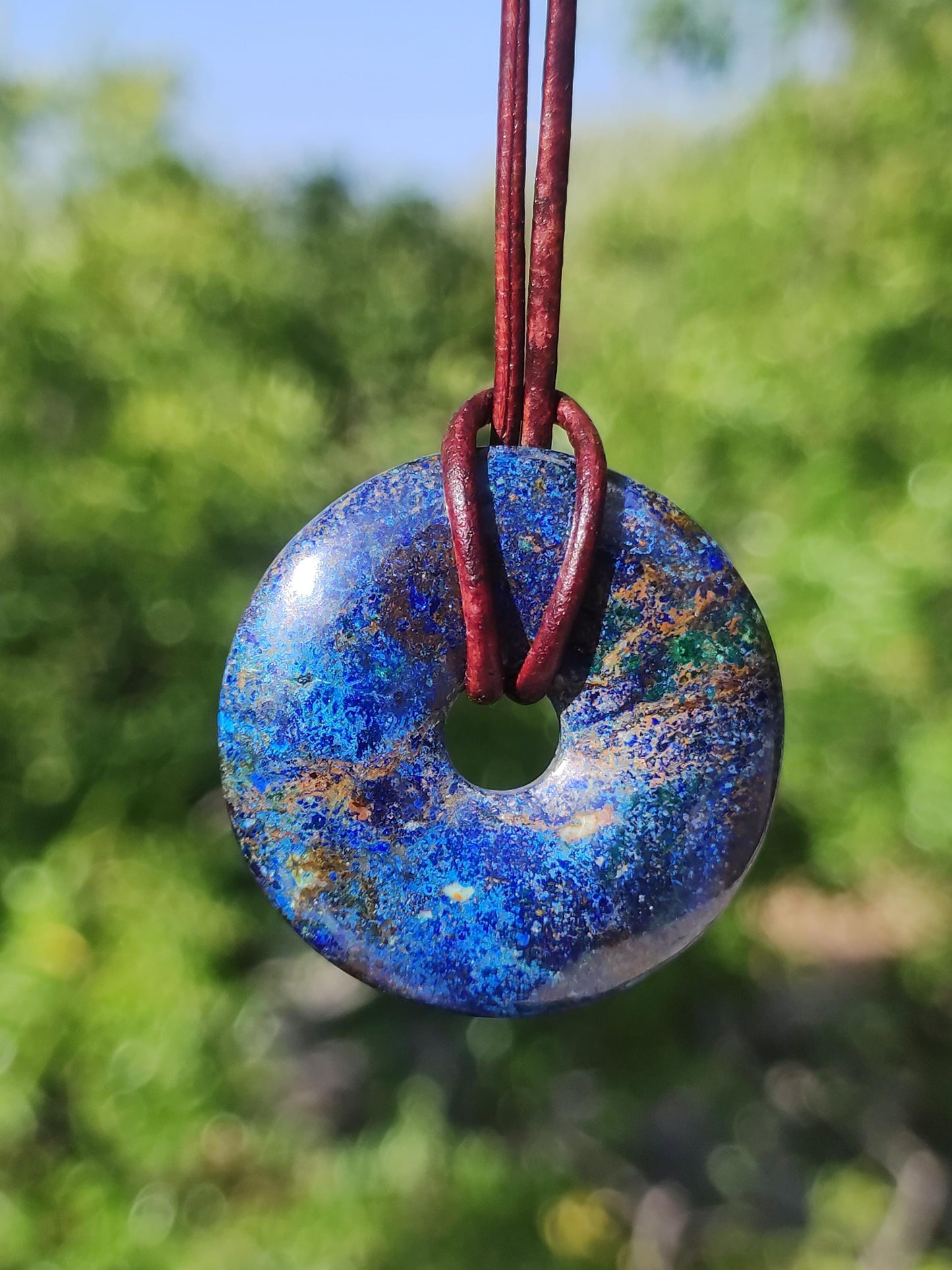 Azurite - malachite - chrysocolle bleu vert ~ collier pierres précieuses HIPPIE GOA Boho Tibet Ethno Nature Donut symbole protecteur pierre de guérison collectionneur homme femme