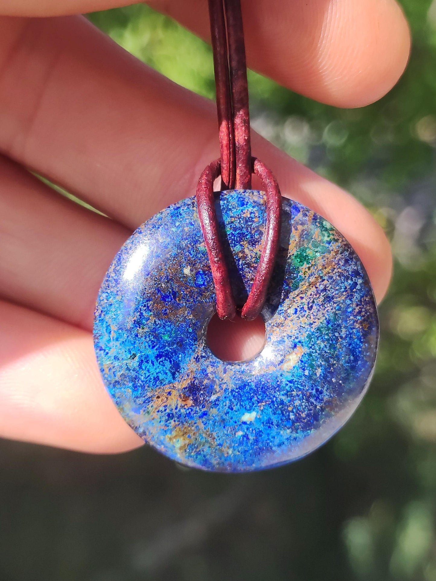 Azurite - malachite - chrysocolle bleu vert ~ collier pierres précieuses HIPPIE GOA Boho Tibet Ethno Nature Donut symbole protecteur pierre de guérison collectionneur homme femme