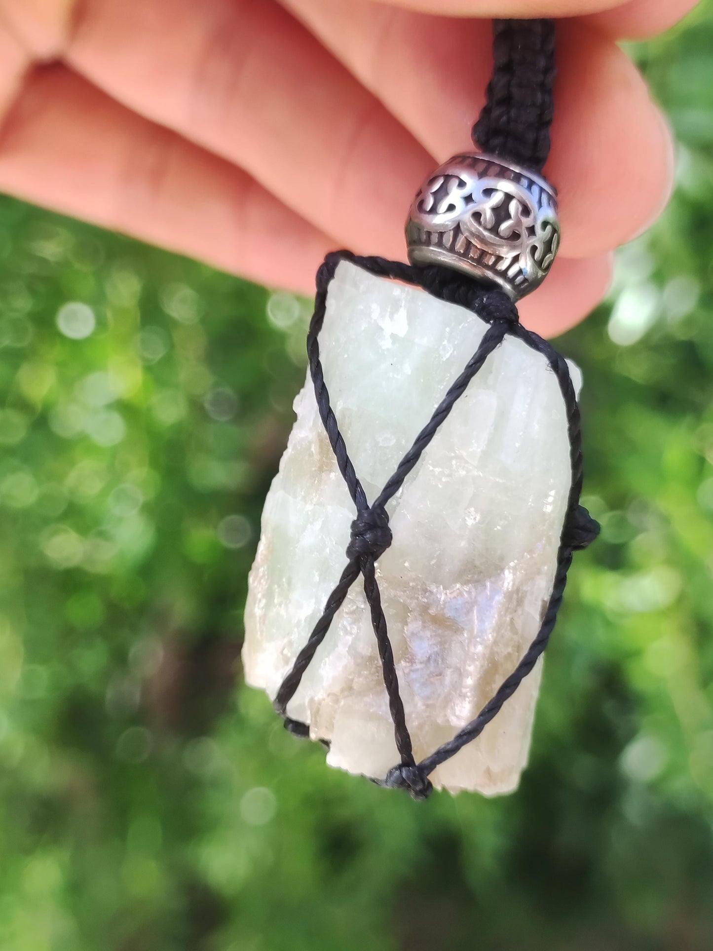 Aquamarine + Muscovite ~ Macrame gemstone necklace blue rarity natural healing stone crystal pendant man woman child he she gift quality