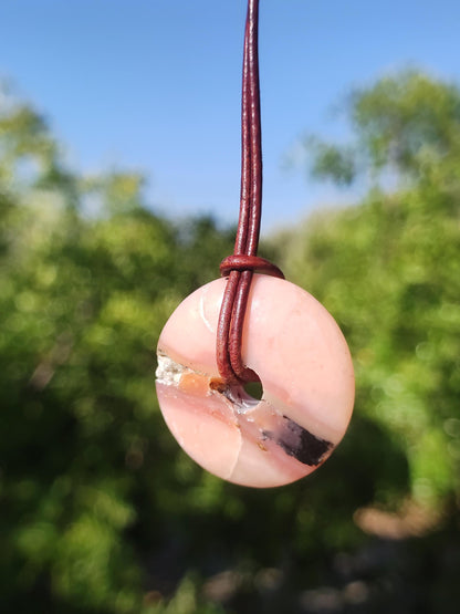 Opale andine rose - Collier de pierres précieuses HIPPIE GOA Boho Tibet Ethno Nature Donut Pierre de guérison Rareté Hommes Femmes Cadeau Pendentif He She Unique