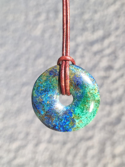 Azurite - malachite - chrysocolle bleu vert ~ collier pierres précieuses HIPPIE GOA Boho Tibet Ethno Nature Donut symbole protecteur pierre de guérison collectionneur homme femme