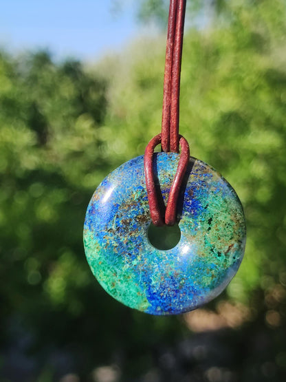 Azurite - malachite - chrysocolle bleu vert ~ collier pierres précieuses HIPPIE GOA Boho Tibet Ethno Nature Donut symbole protecteur pierre de guérison collectionneur homme femme