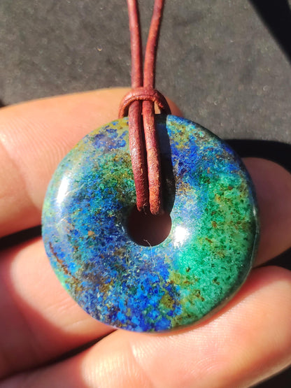 Azurite - malachite - chrysocolle bleu vert ~ collier pierres précieuses HIPPIE GOA Boho Tibet Ethno Nature Donut symbole protecteur pierre de guérison collectionneur homme femme
