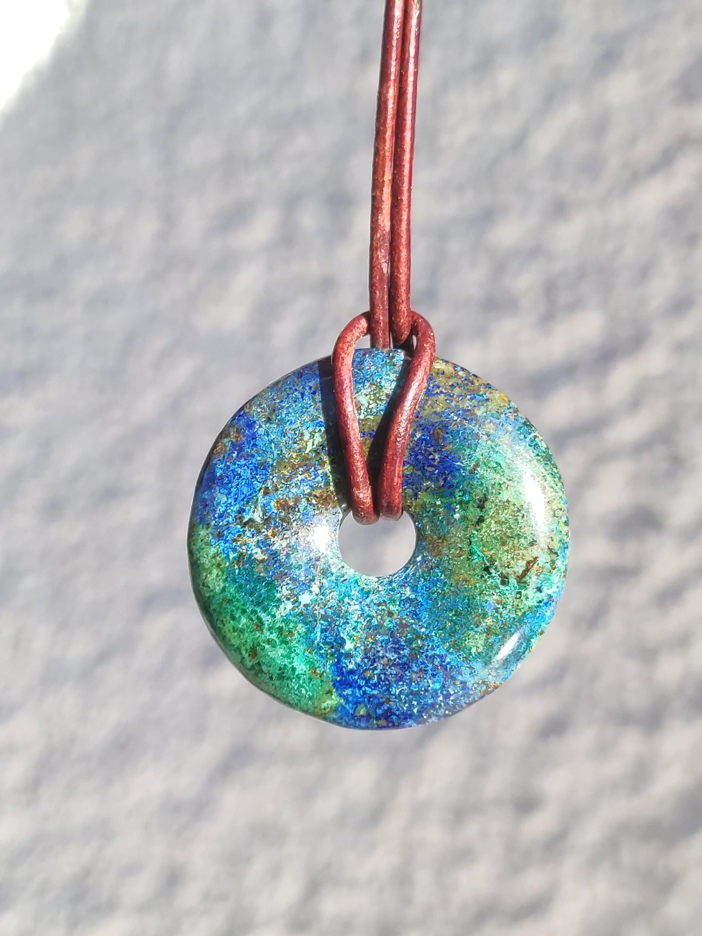 Azurite - malachite - chrysocolle bleu vert ~ collier pierres précieuses HIPPIE GOA Boho Tibet Ethno Nature Donut symbole protecteur pierre de guérison collectionneur homme femme