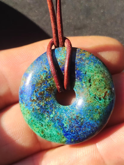 Azurite - malachite - chrysocolle bleu vert ~ collier pierres précieuses HIPPIE GOA Boho Tibet Ethno Nature Donut symbole protecteur pierre de guérison collectionneur homme femme