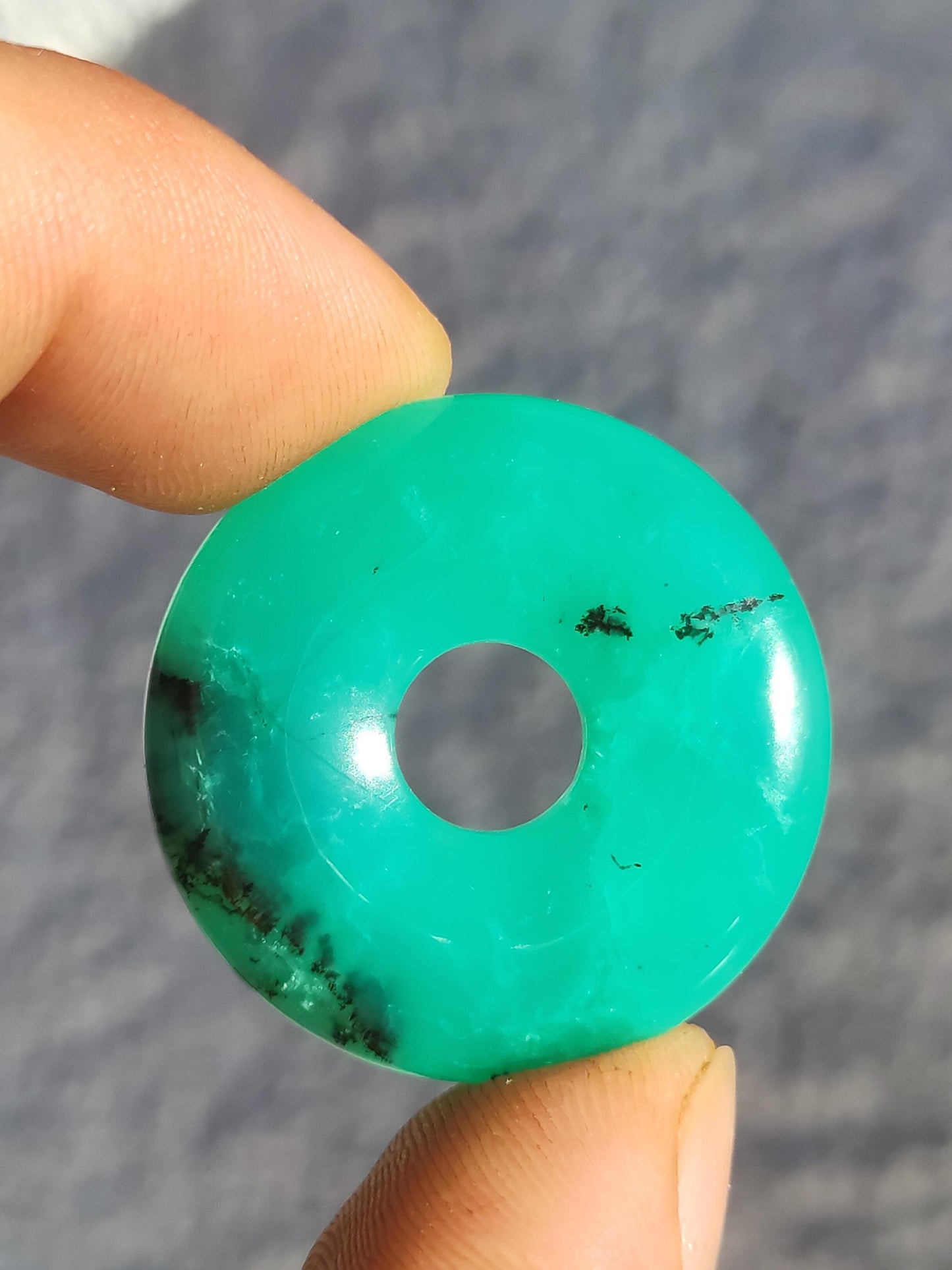 Chrysoprase Gemstone Donut Necklace Green Natural GOA Boho Hippie Ethnic Protection Symbol Healing Stone Collector Unique Man Woman He She Gift Pendant