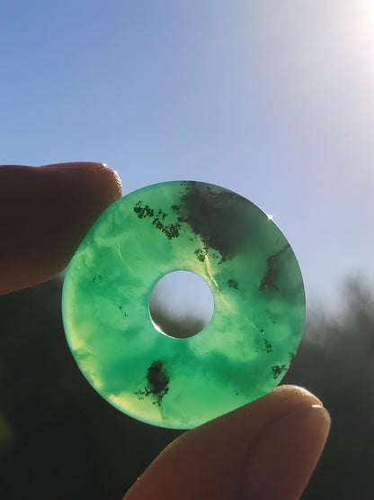 Chrysoprase Gemstone Donut Necklace Green Natural GOA Boho Hippie Ethnic Protection Symbol Healing Stone Collector Unique Man Woman He She Gift Pendant