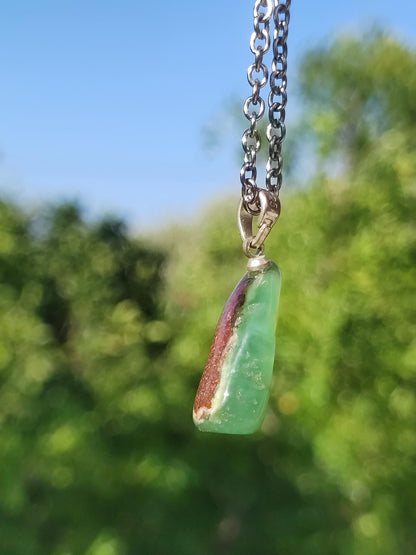 Collier en argent 925 avec œillet en chrysoprase, pendentif vert transparent, pierre de guérison naturelle, cristal, cadeau pour homme, femme, mère, père, il, elle, petite amie